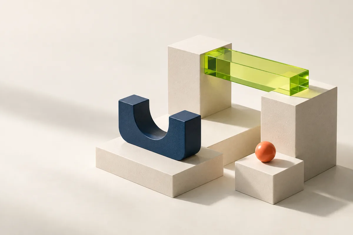 Sculptural blocks joined by a translucent lime bridge